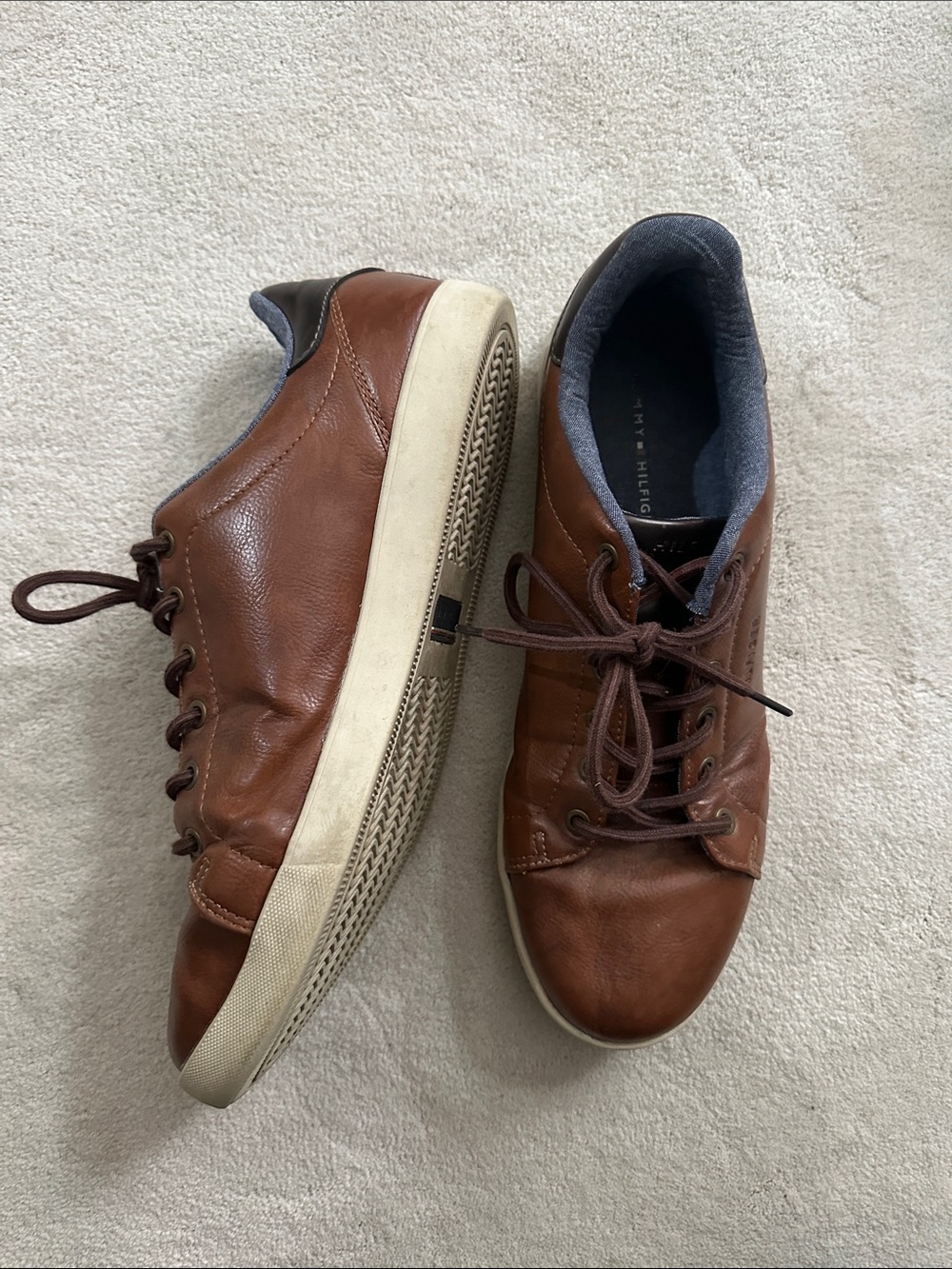 Tommy Hilfiger Brown Leather Lace-Up Sneakers